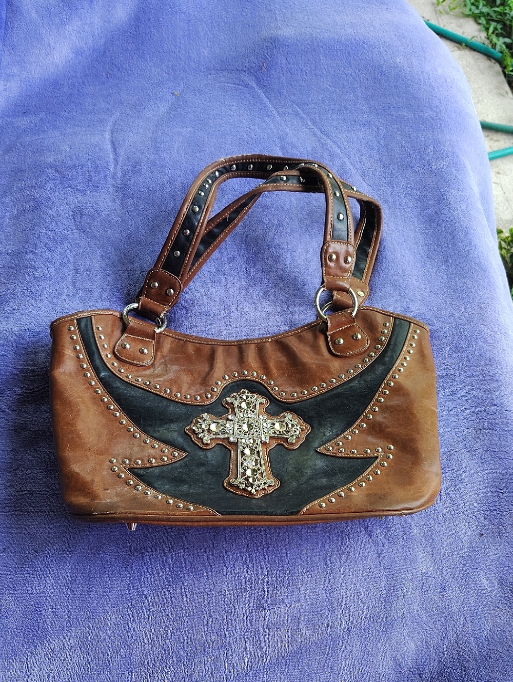 Montana West Brown and Black Rhinestone Cross Shoulder Bag